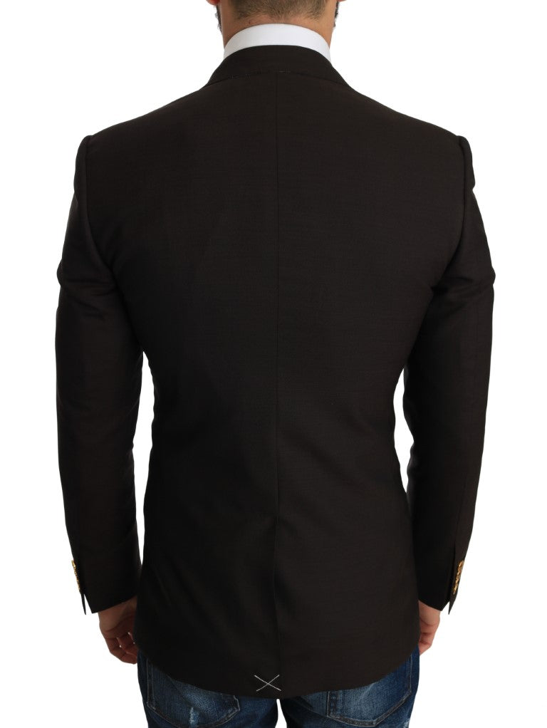 Sleek Slim Brown Virgin Wool Blazer Jacket - ventzia