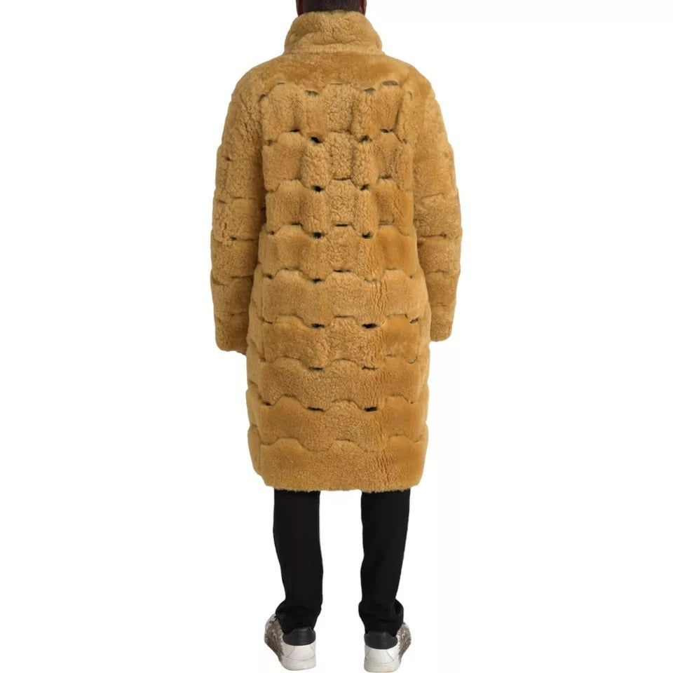 Yellow Wool Long Teddy Coat Jacket - ventzia
