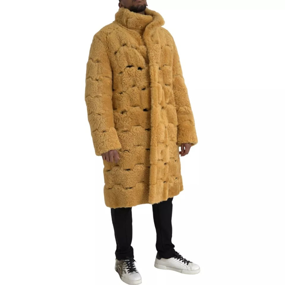 Yellow Wool Long Teddy Coat Jacket - ventzia