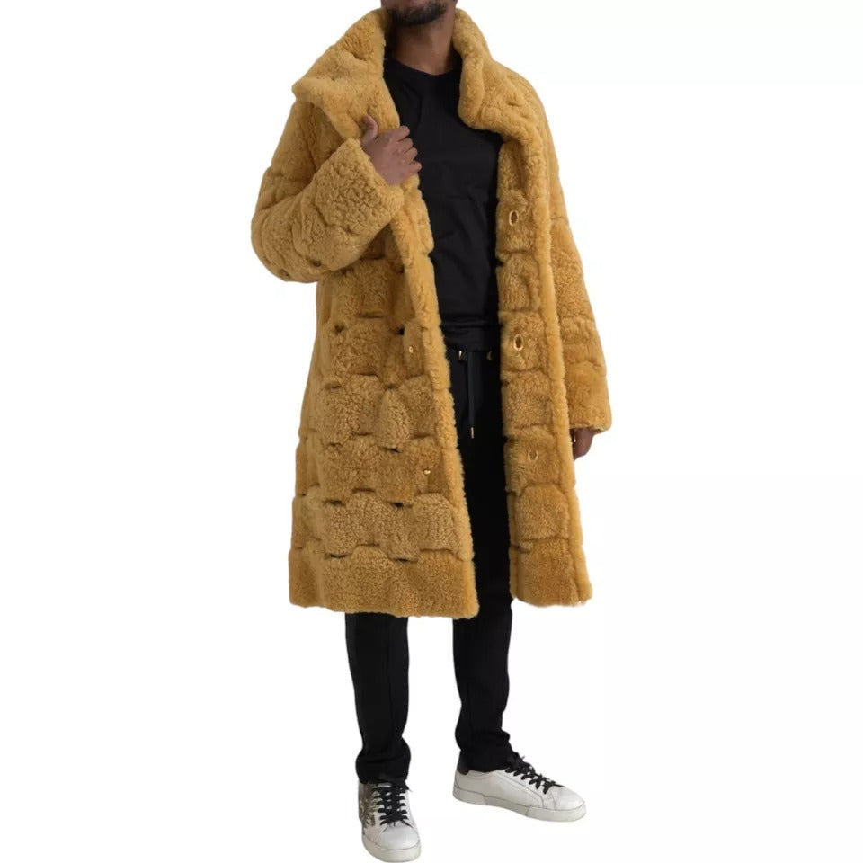 Yellow Wool Long Teddy Coat Jacket - ventzia