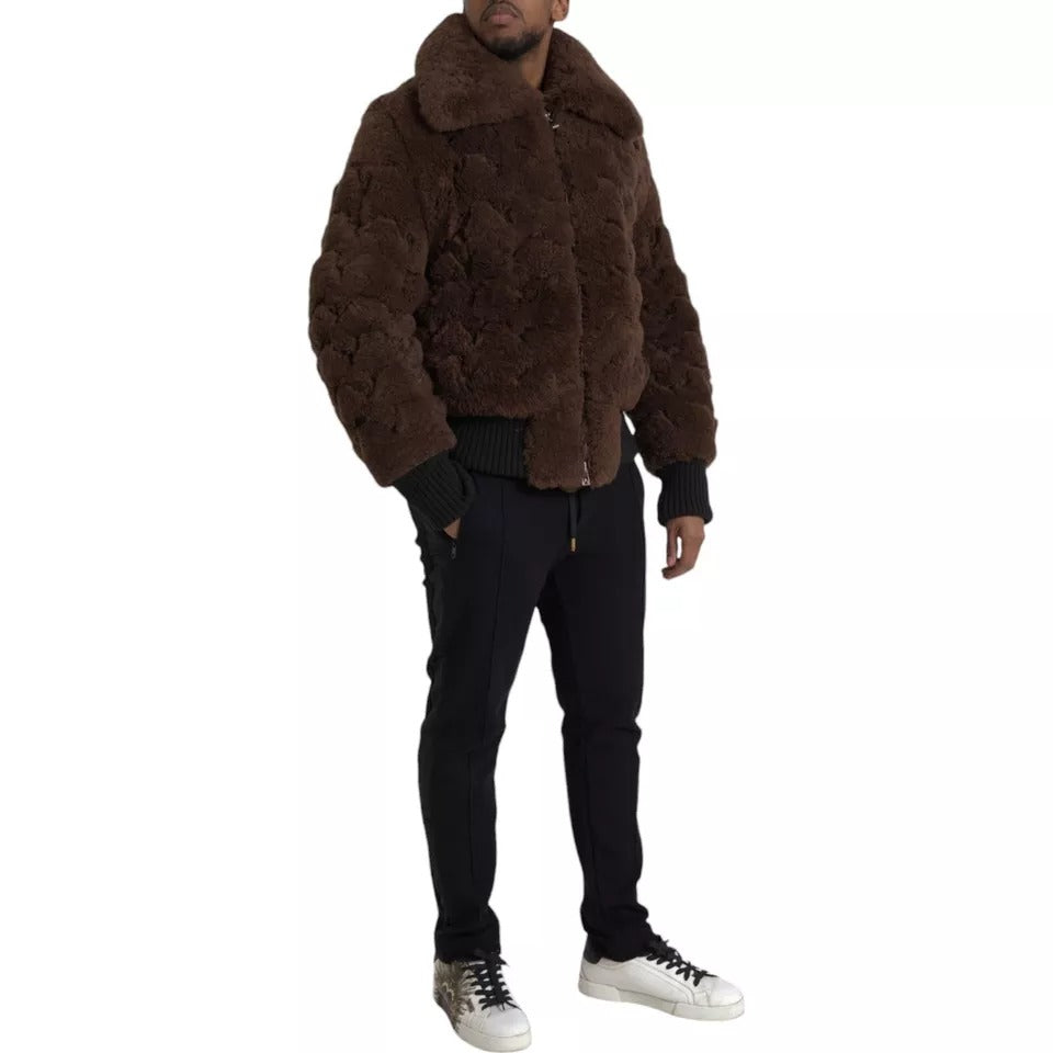 Brown Fur Lamb Shearling Coat Jacket - ventzia