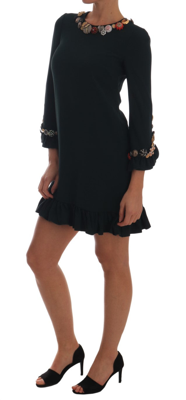 Emerald Crystal Embellished A-Line Dress - ventzia