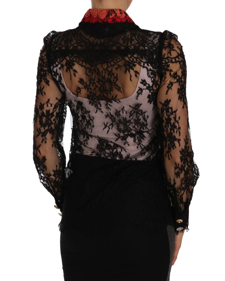 Floral Lace Embroidered Blouse with Crystals - ventzia