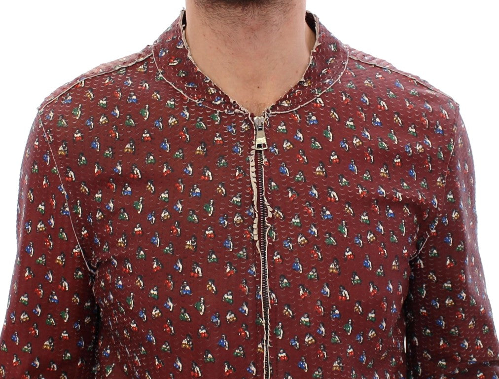 Exclusive Boxer Print Bordeaux Leather Jacket - ventzia