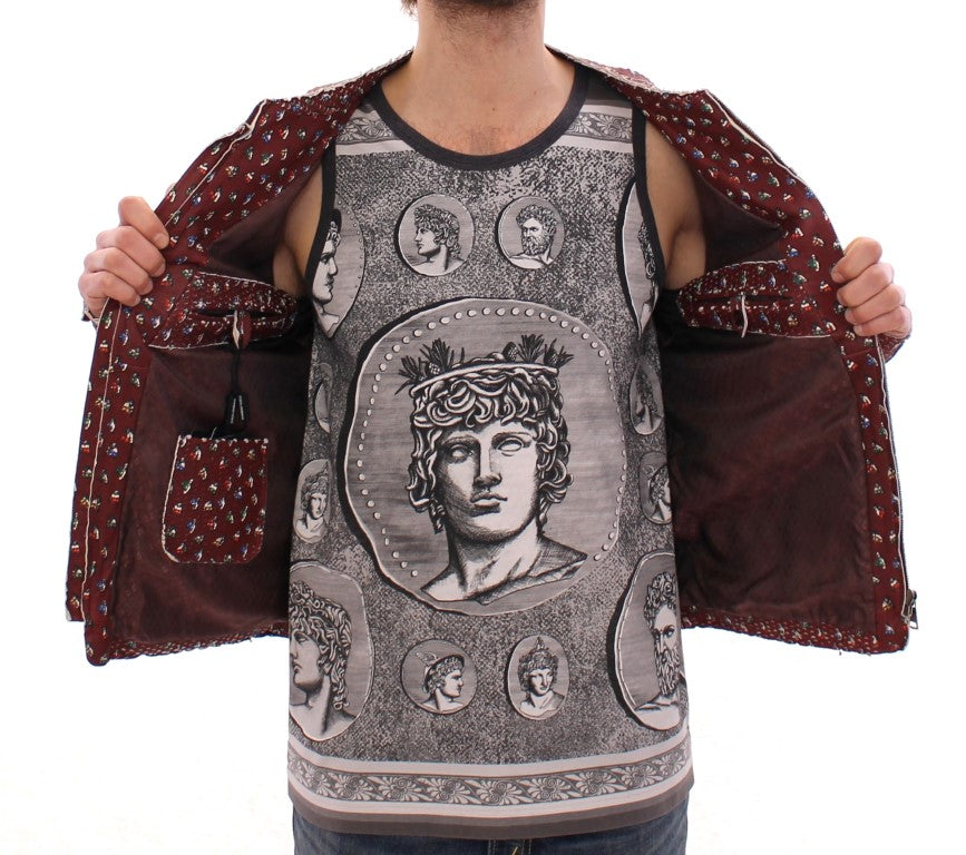 Exclusive Boxer Print Bordeaux Leather Jacket - ventzia