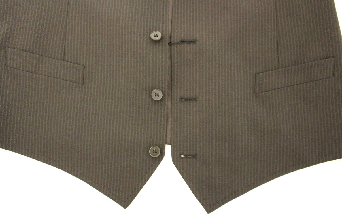 Elegant Brown Striped Wool Dress Vest - ventzia