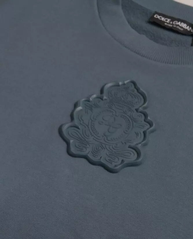 Blue Cotton Logo Patch Crew Neck Men Pullover Sweater - ventzia