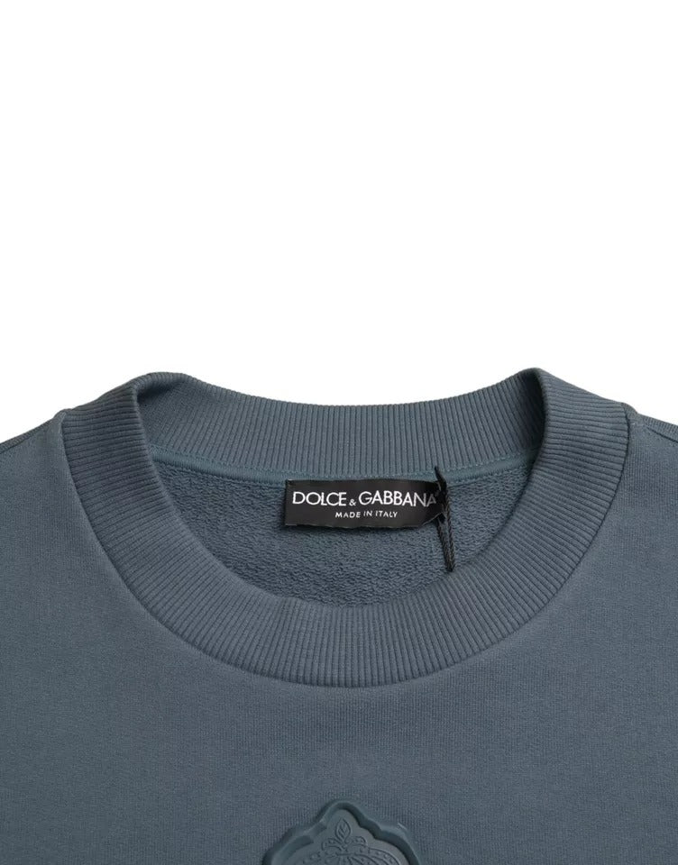 Blue Cotton Logo Patch Crew Neck Men Pullover Sweater - ventzia