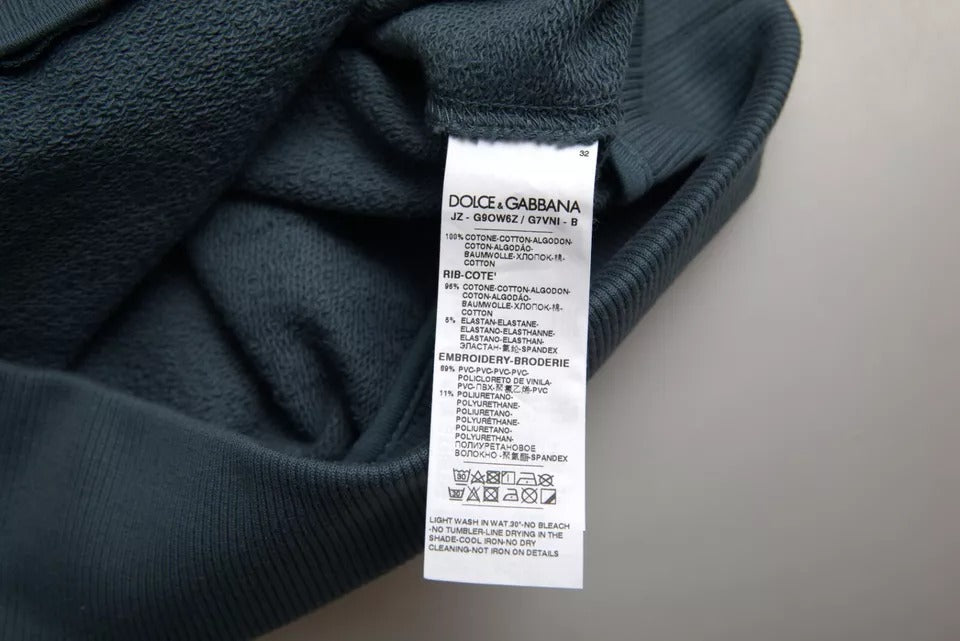 Blue Cotton Logo Patch Crew Neck Men Pullover Sweater - ventzia