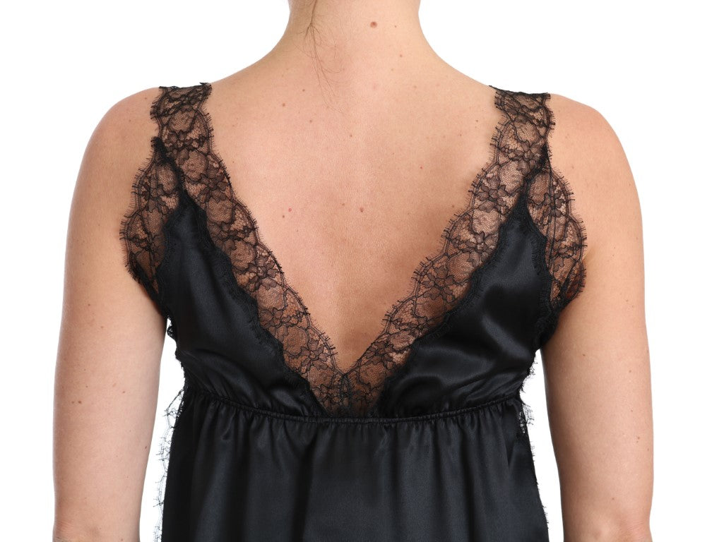 Sultry Silk Blend Lingerie Top in Black - ventzia