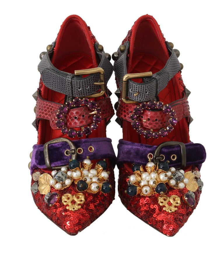 Red Bellucci Alta Moda Embellished Pumps - ventzia