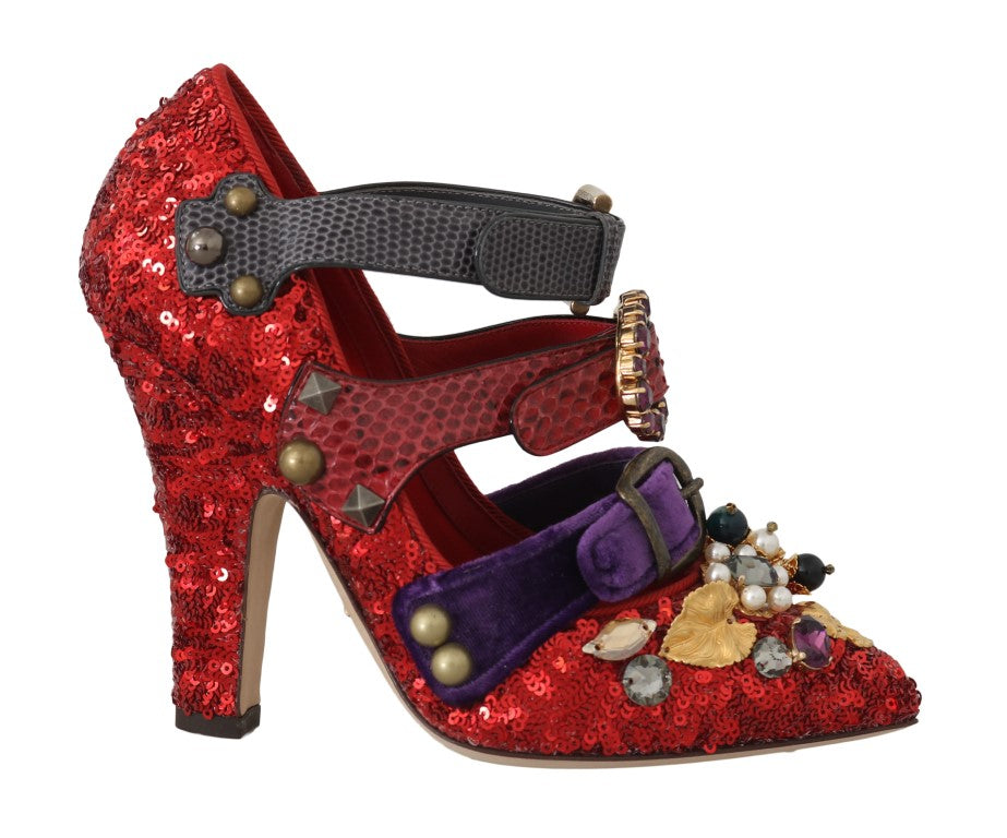 Red Bellucci Alta Moda Embellished Pumps - ventzia