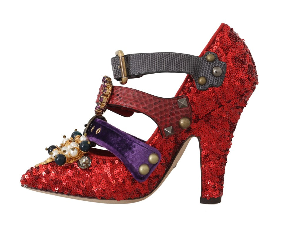 Red Bellucci Alta Moda Embellished Pumps - ventzia