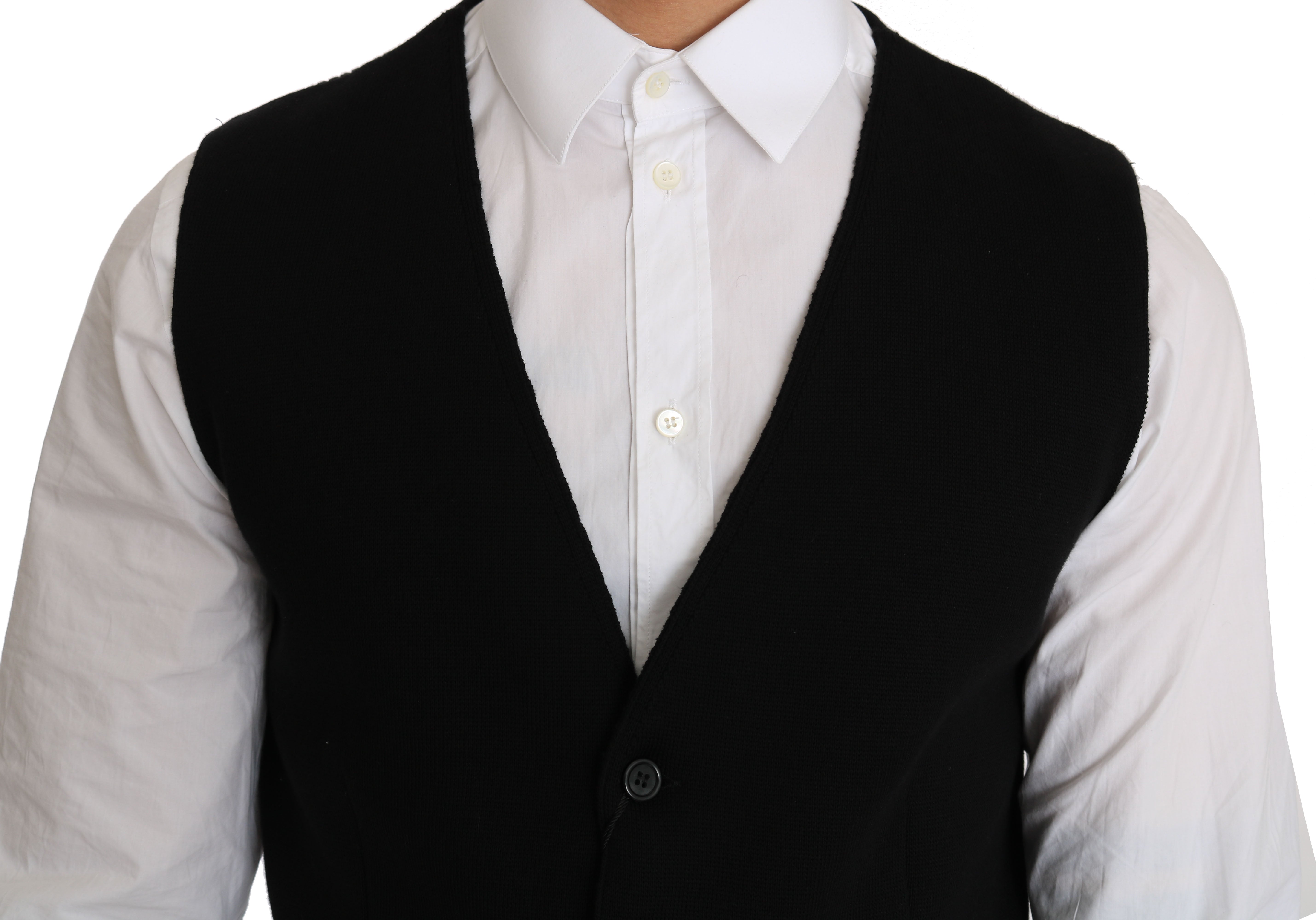 Sleek Black Cotton Formal Vest - ventzia