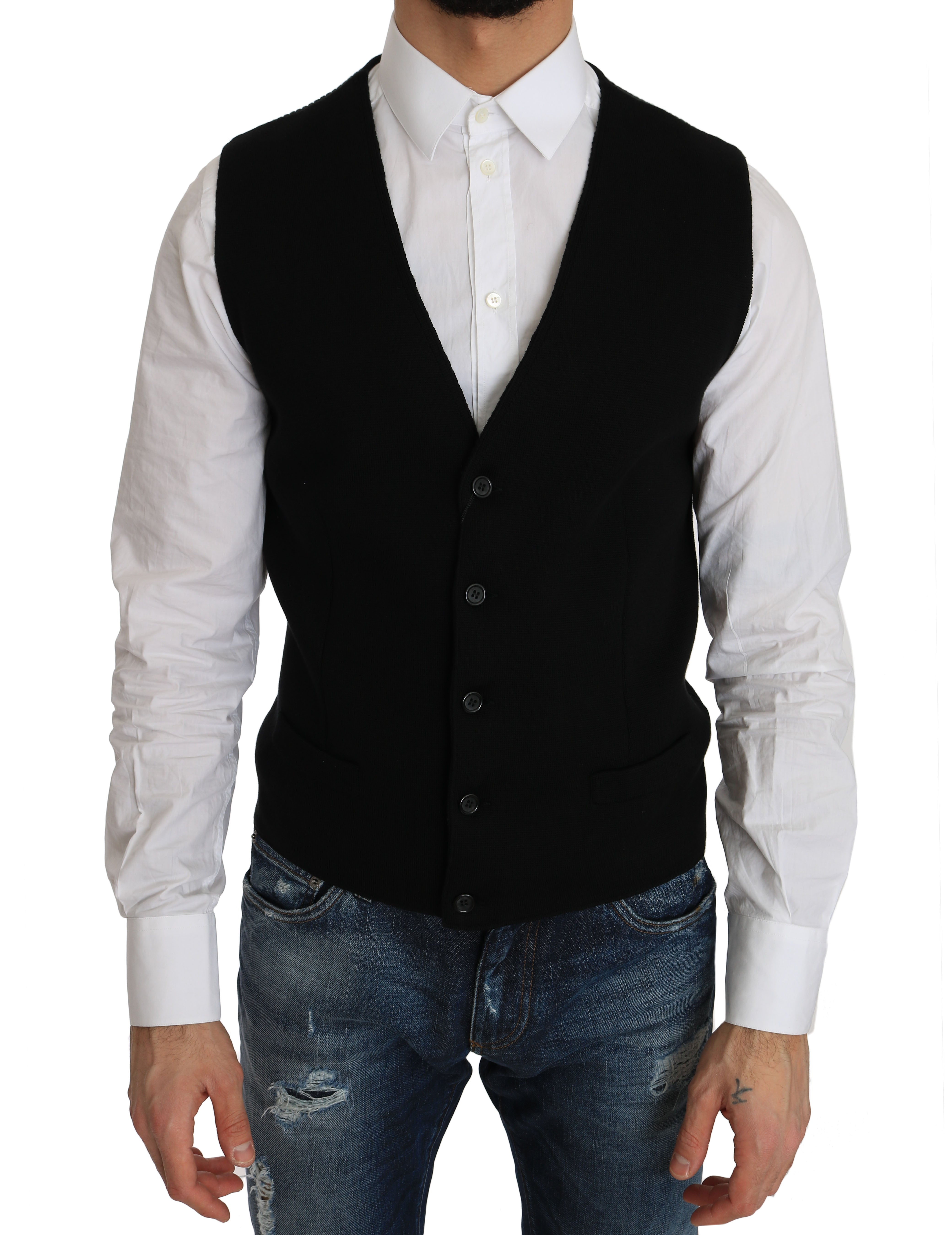 Sleek Black Cotton Formal Vest - ventzia