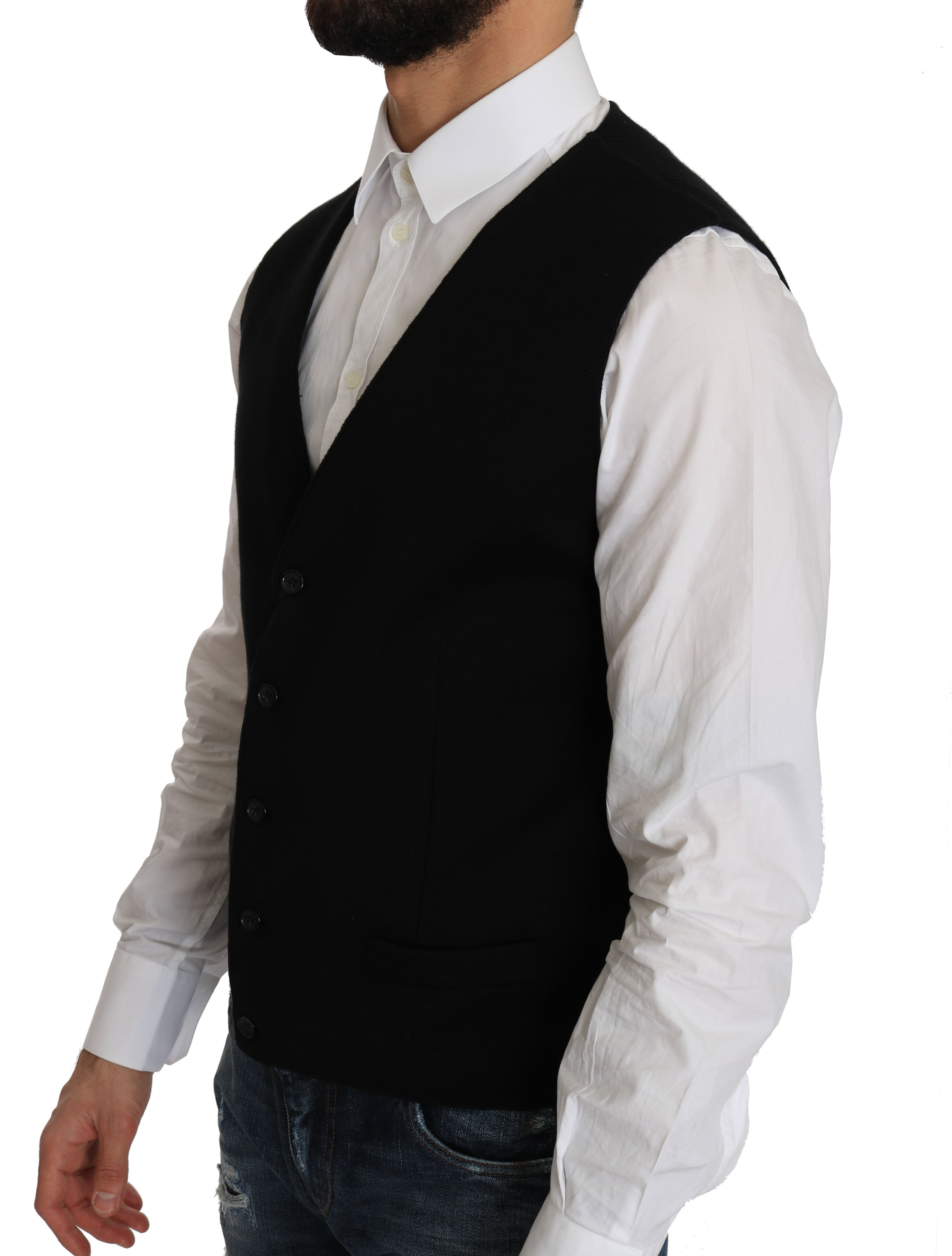 Sleek Black Cotton Formal Vest - ventzia