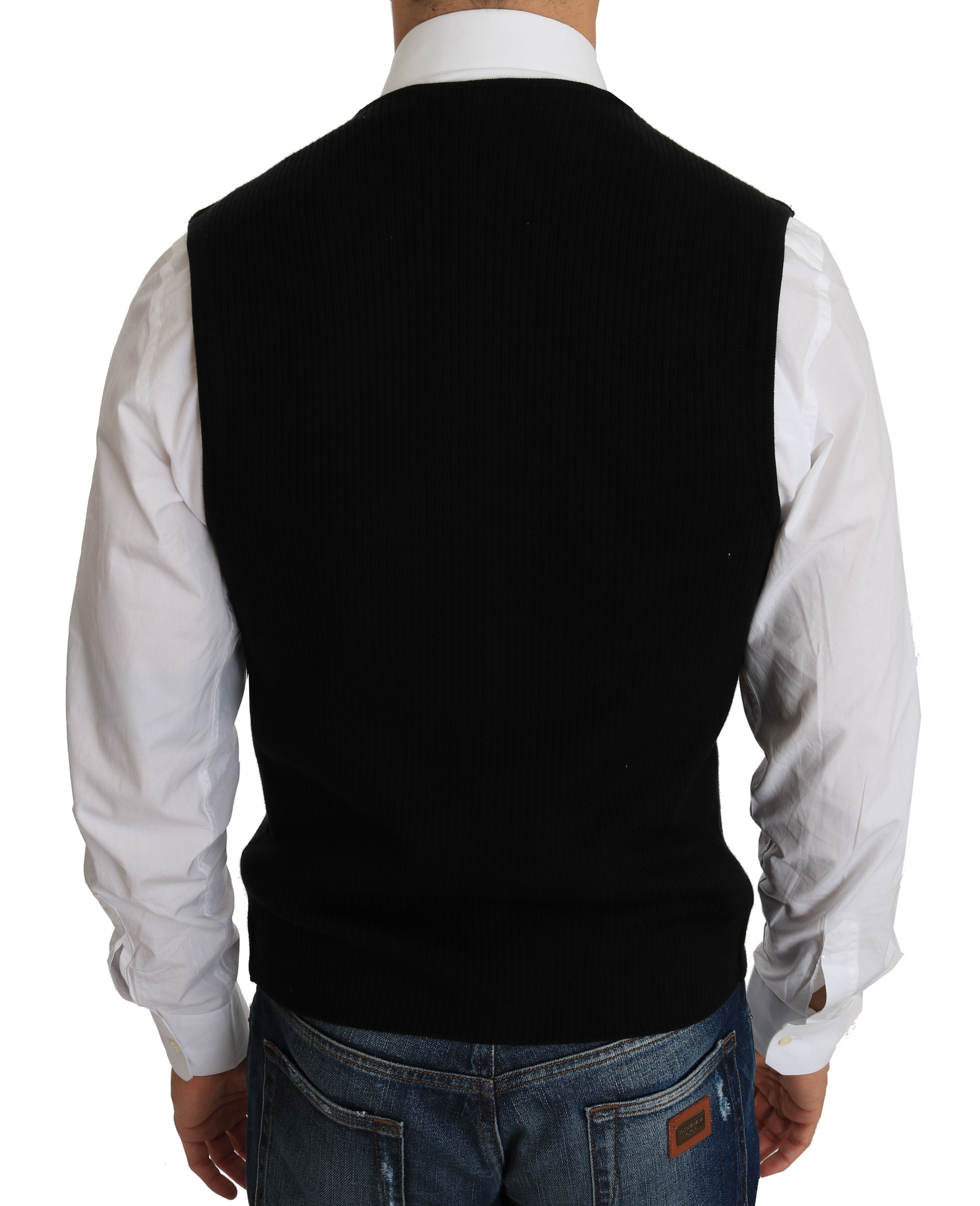 Sleek Black Cotton Formal Vest - ventzia