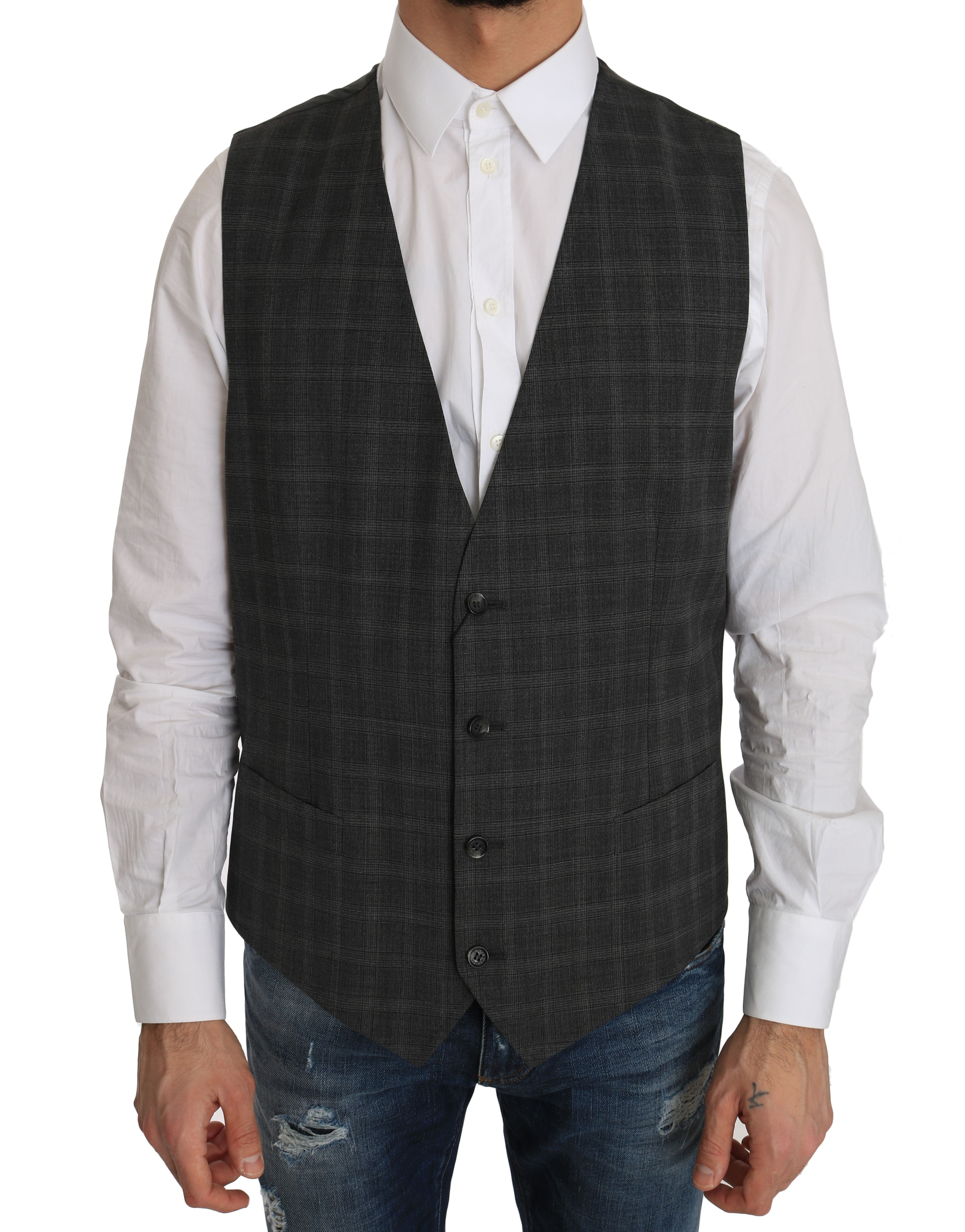 Elegant Checkered Wool Vest for the Urbane Man - ventzia