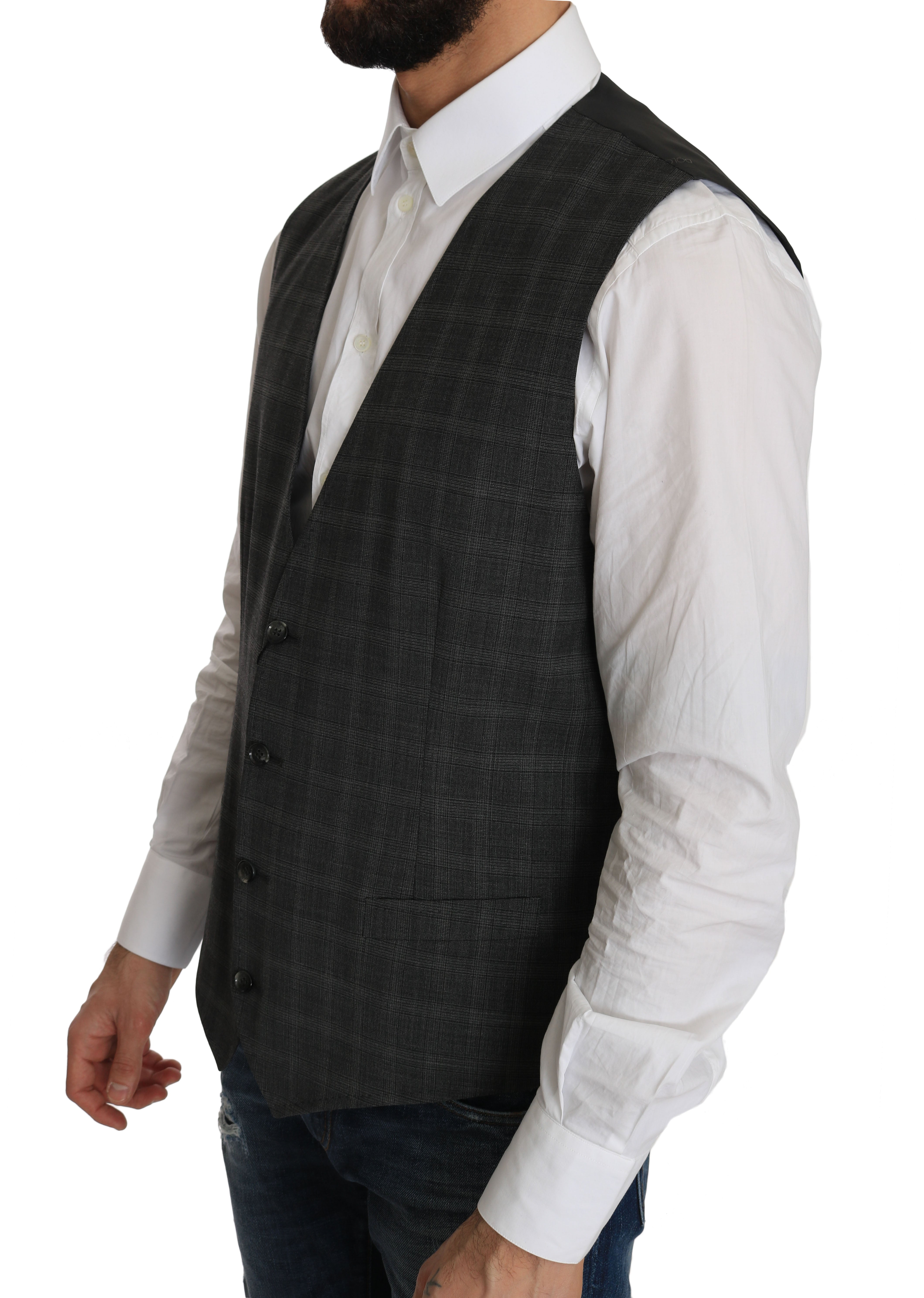 Elegant Checkered Wool Vest for the Urbane Man - ventzia