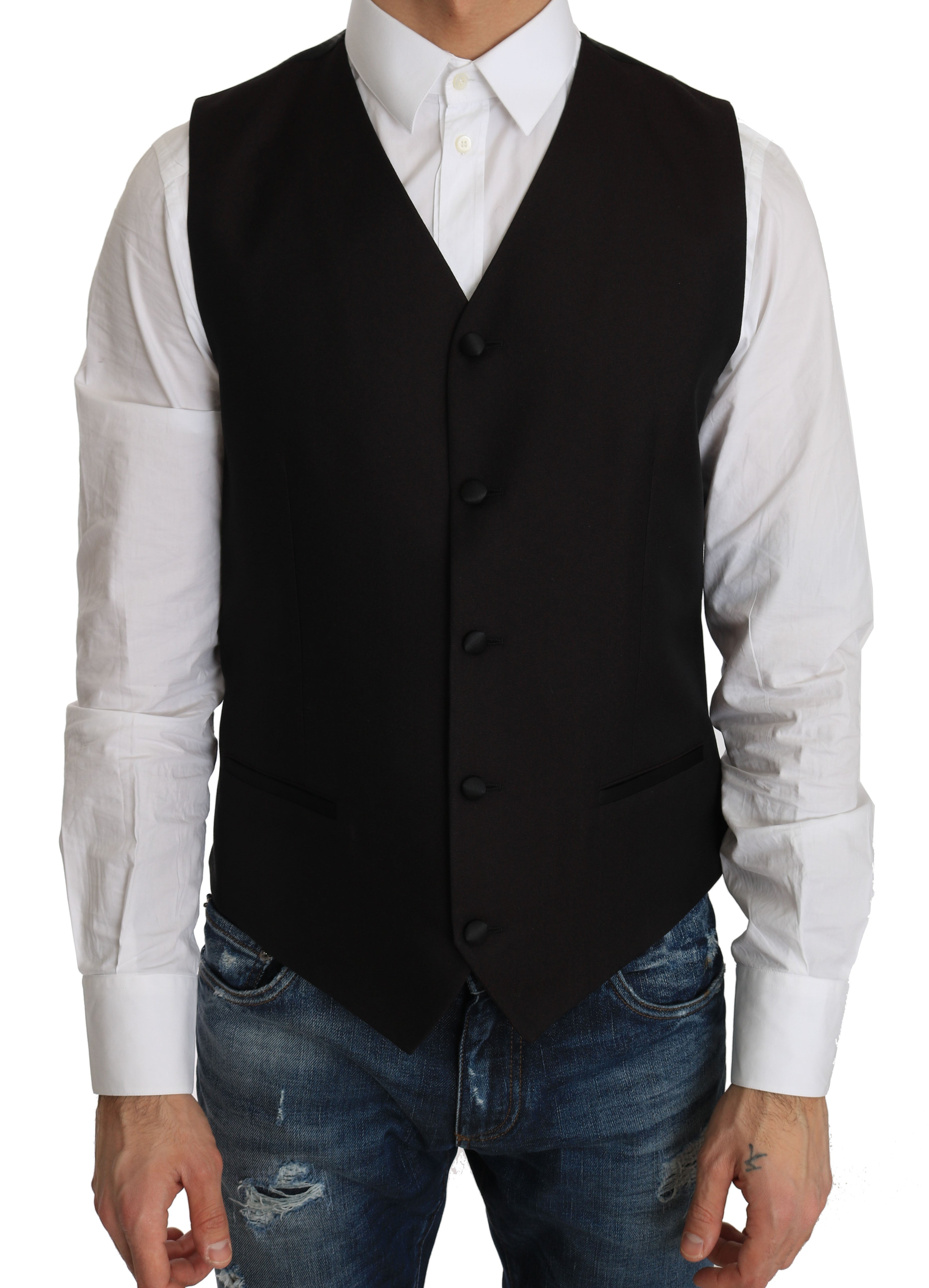 Elegant Black Silk Blend Formal Vest - ventzia
