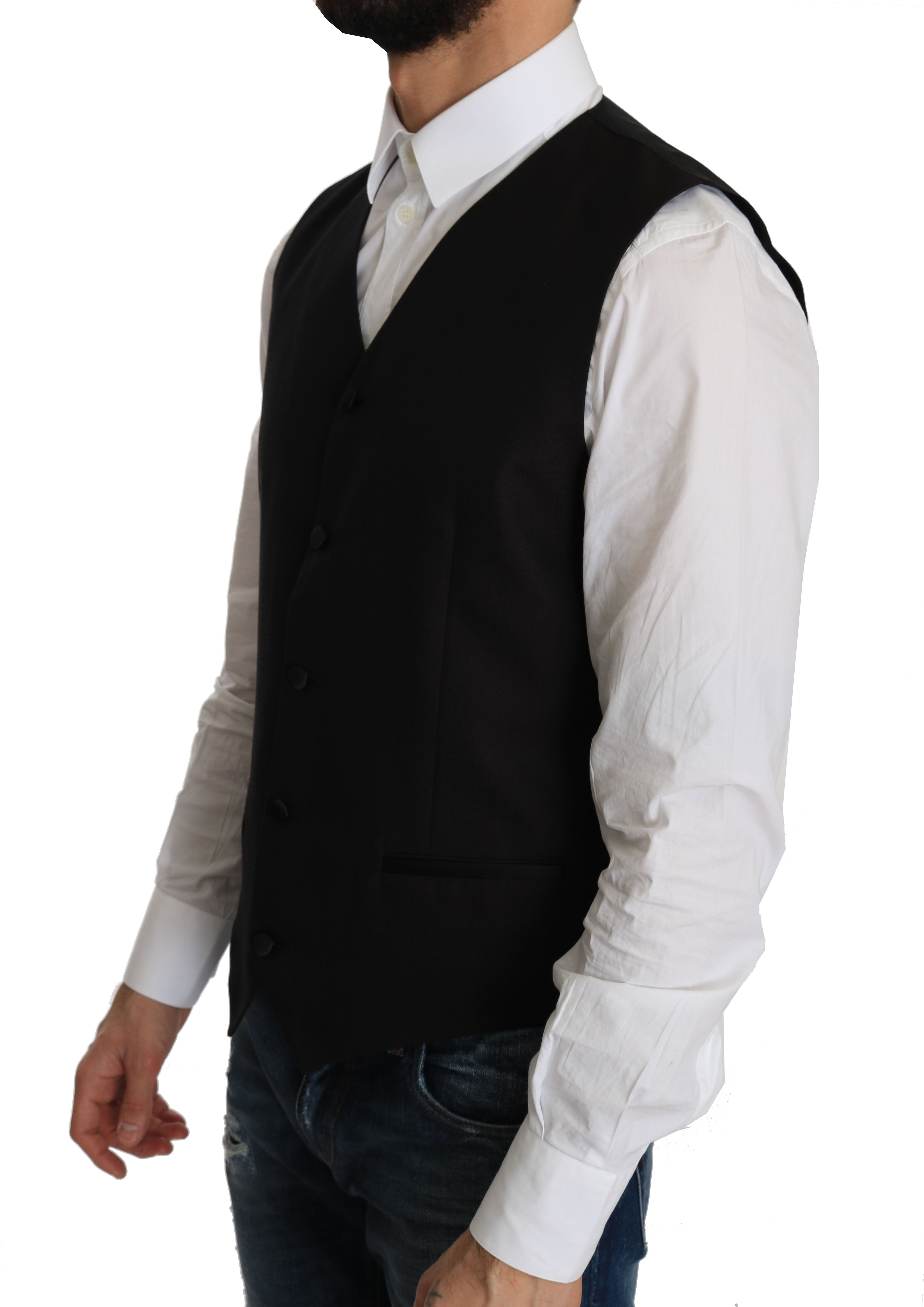 Elegant Black Silk Blend Formal Vest - ventzia