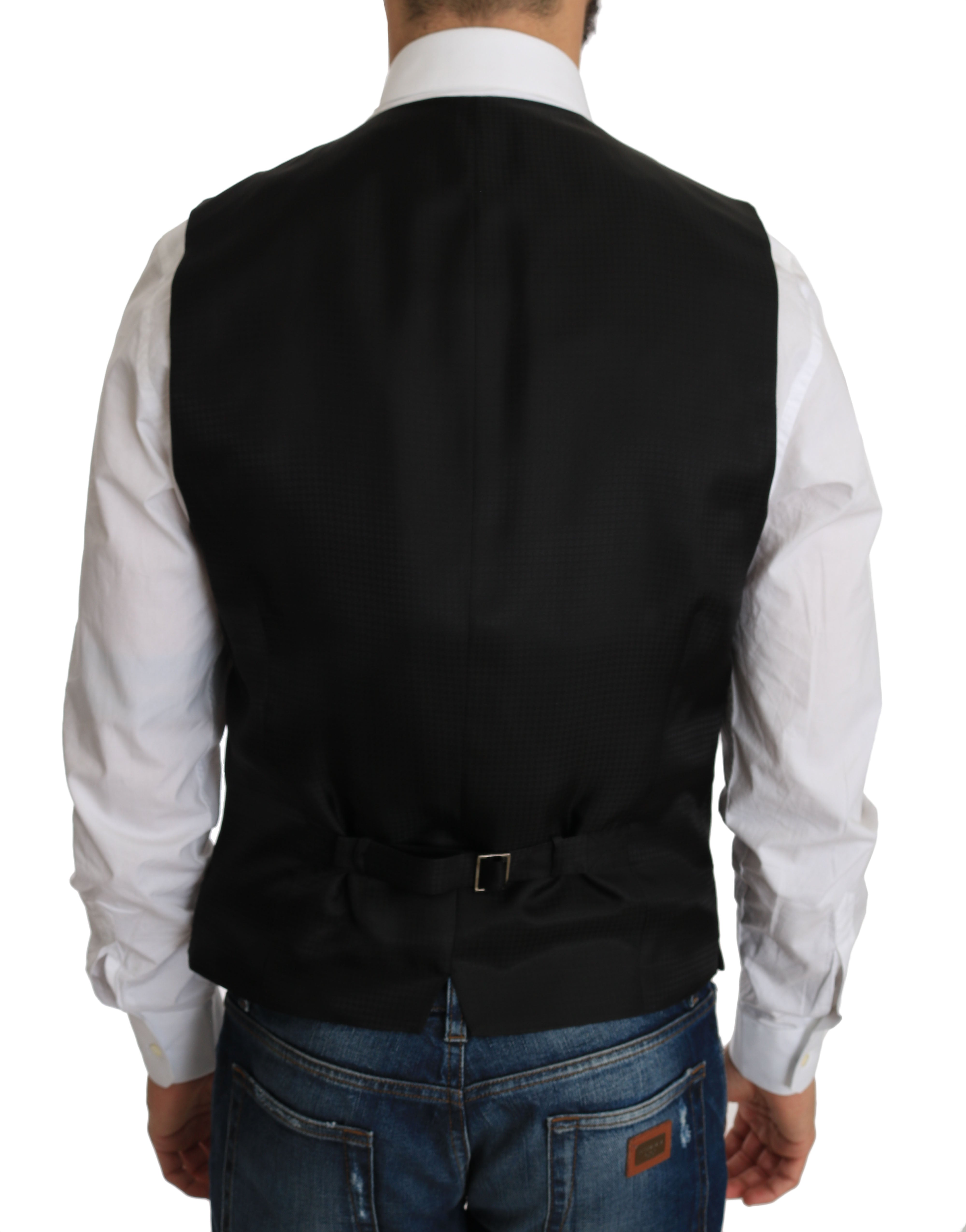 Elegant Black Silk Blend Formal Vest - ventzia