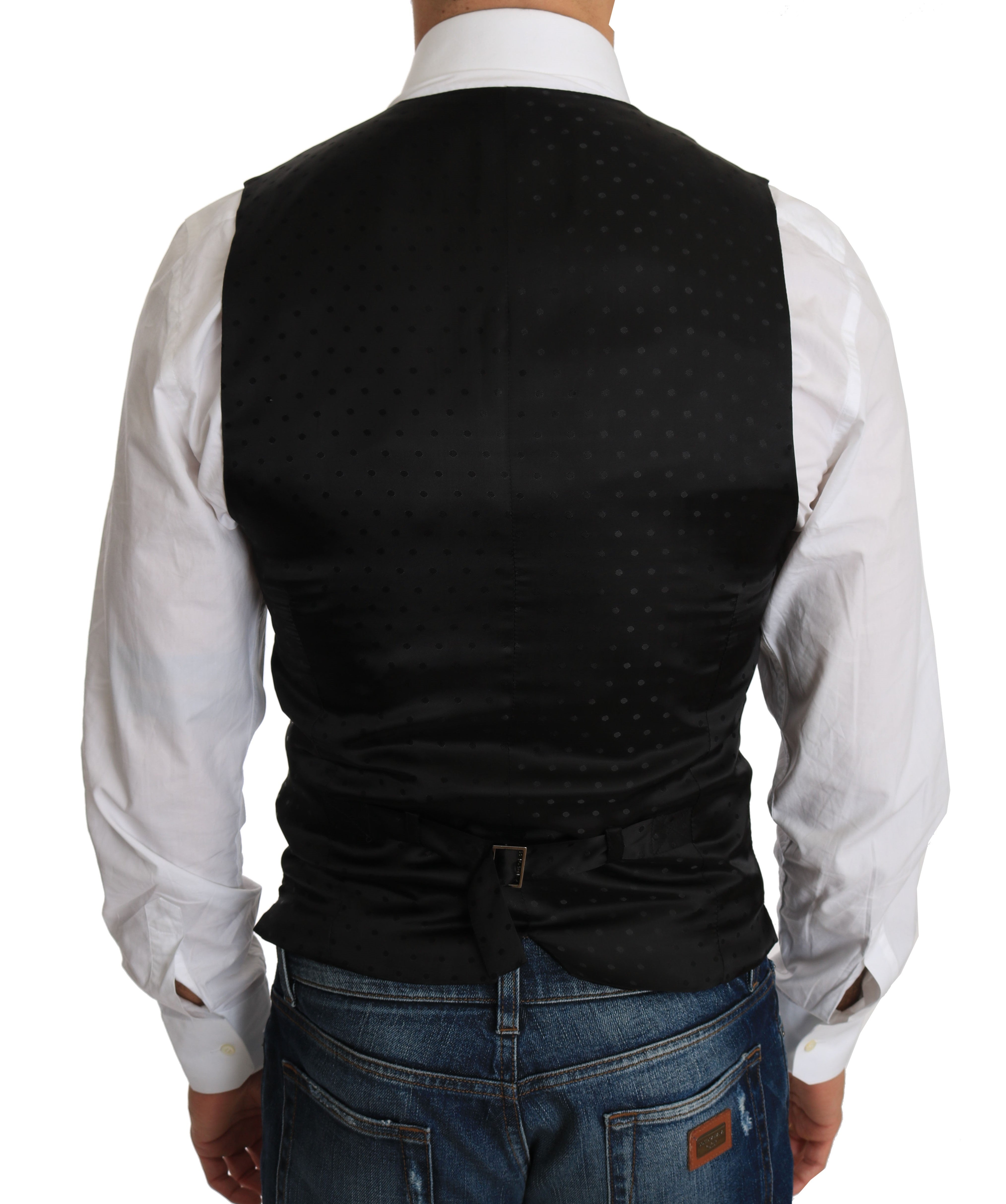 Sleek Black Wool Blend Formal Vest - ventzia