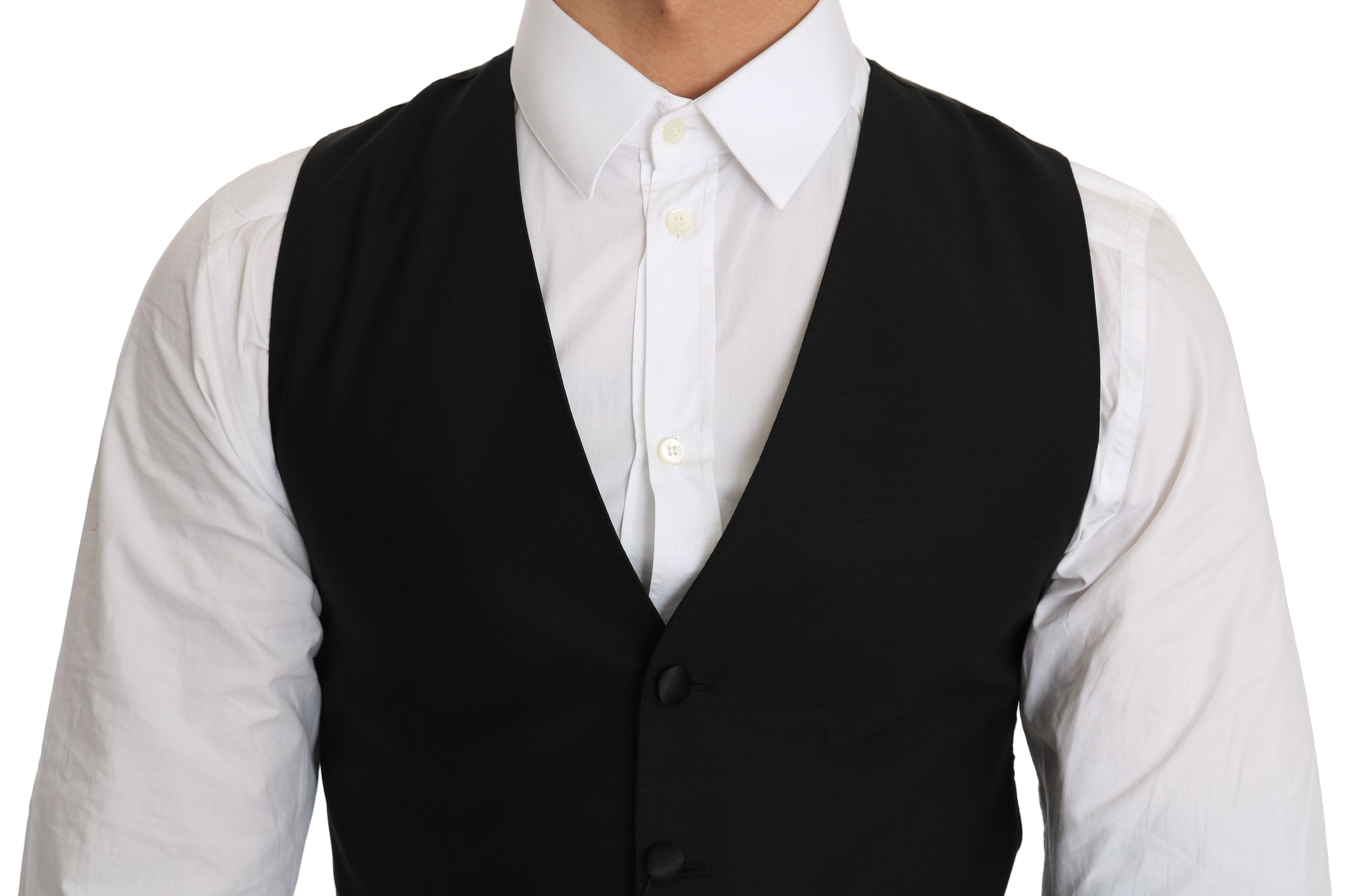 Sleek Black Wool Blend Formal Vest - ventzia
