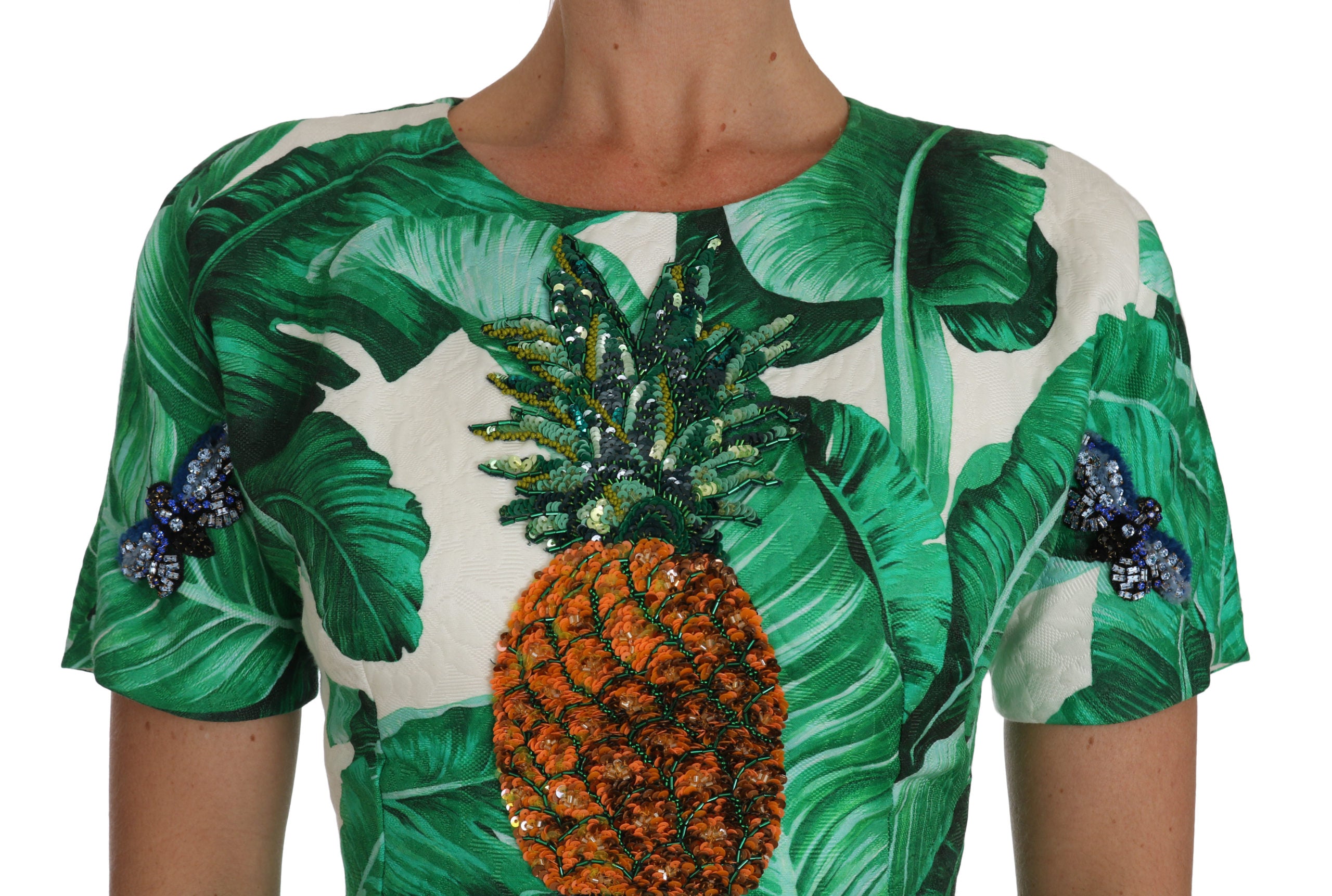 Elegant Green Banana Leaf Print A-Line Dress - ventzia