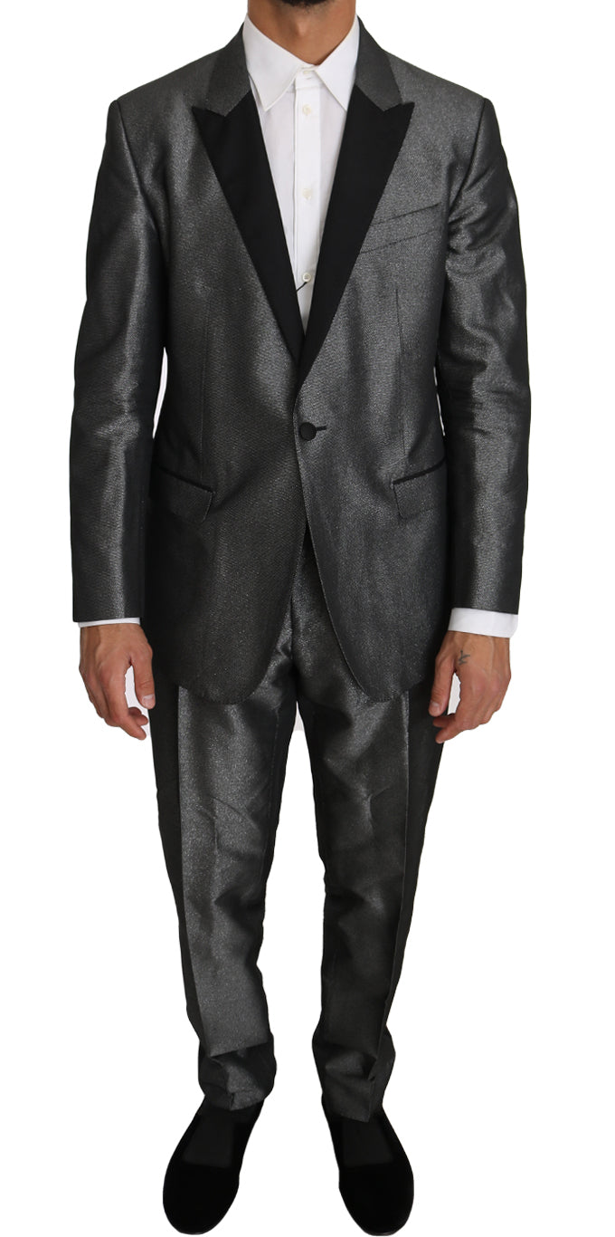 Elegant Gray Patterned Martini Suit - ventzia