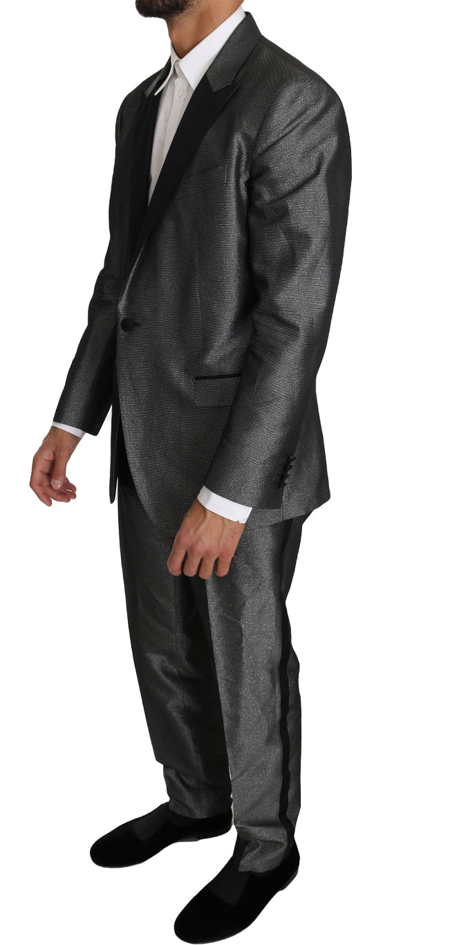 Elegant Gray Patterned Martini Suit - ventzia