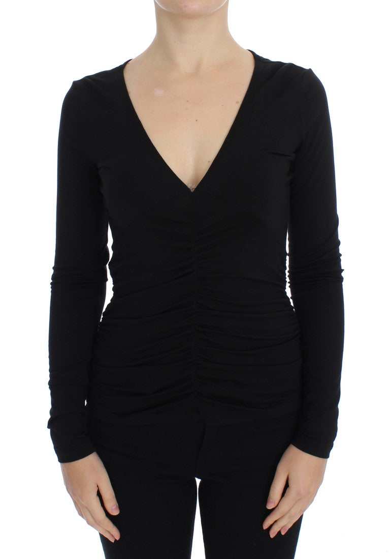 Elegant V-Neck Black Viscose Blend Sweater - ventzia