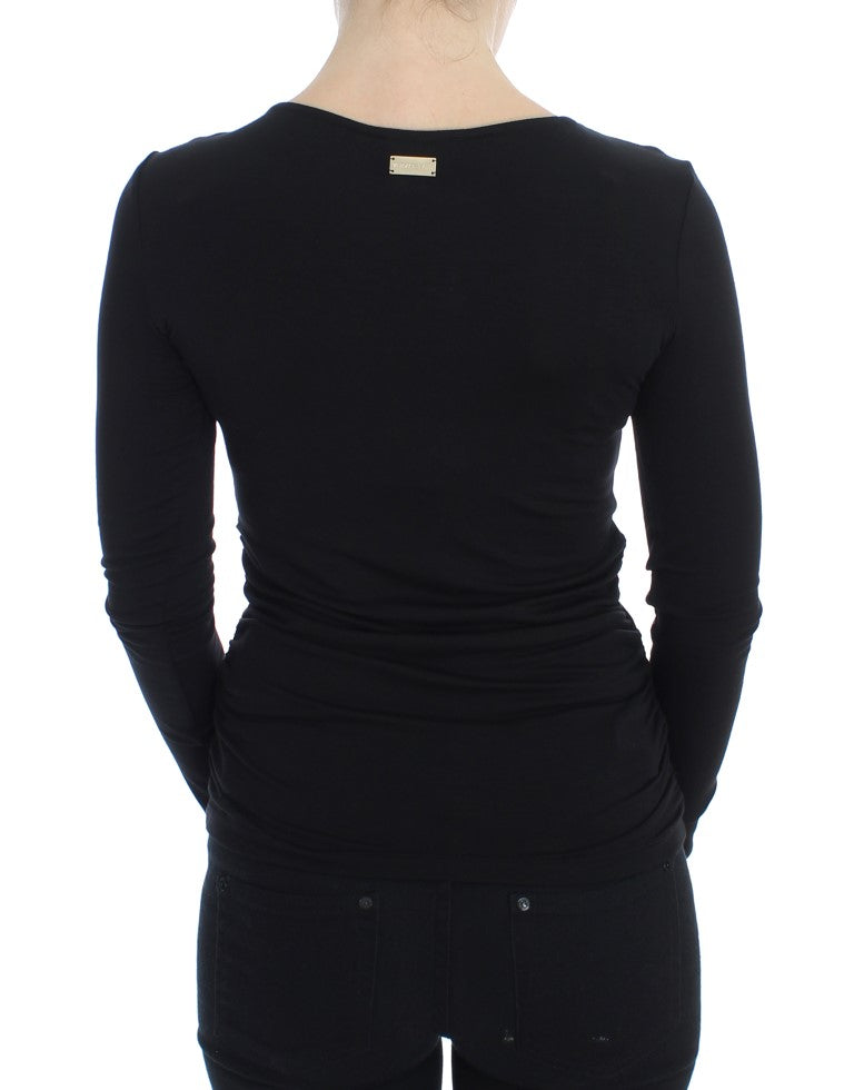 Elegant V-Neck Black Viscose Blend Sweater - ventzia