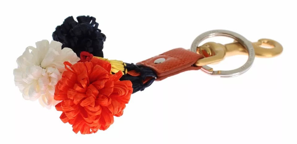 Brown Gold Raffia Leather Clasp Finder Chain Keyring - ventzia