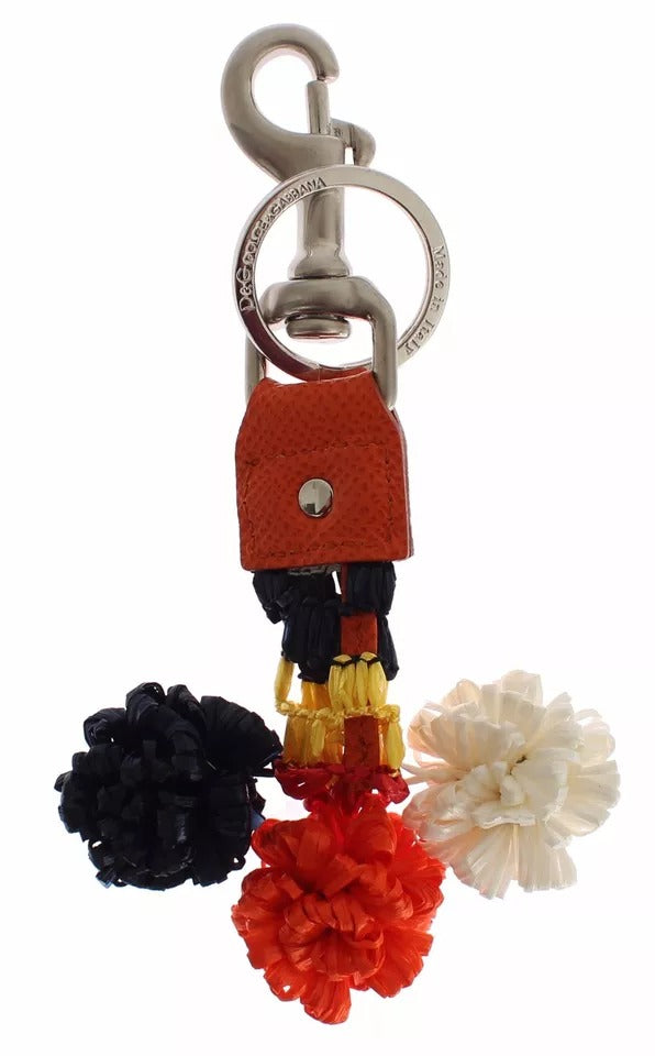 Silver Brown Raffia Leather Clasp Finder Chain Keyring - ventzia