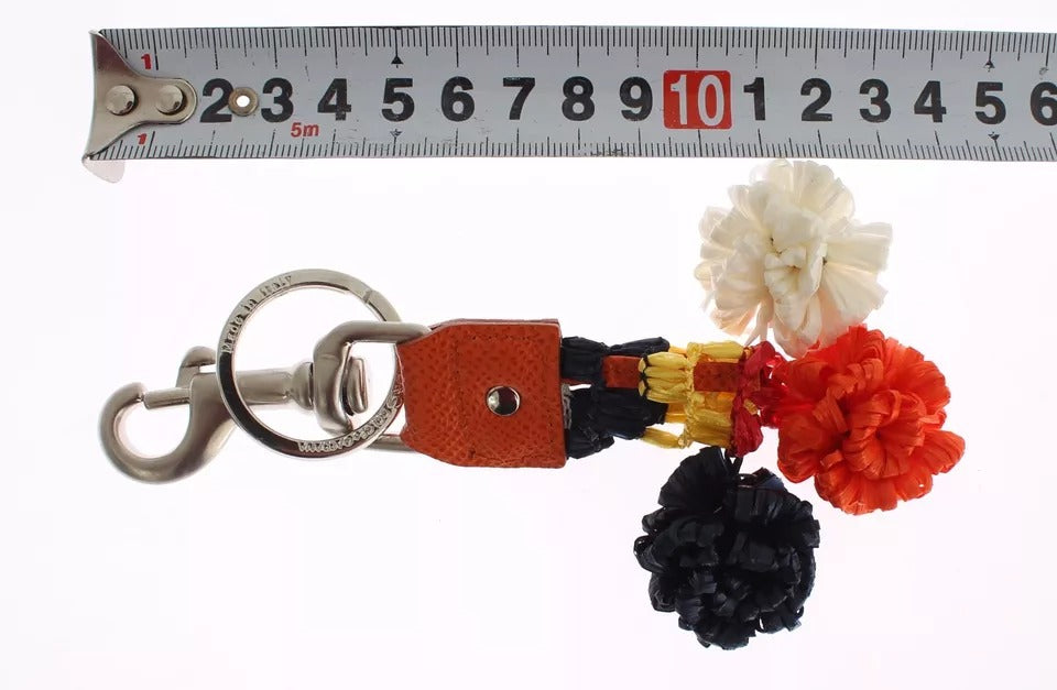 Silver Brown Raffia Leather Clasp Finder Chain Keyring - ventzia