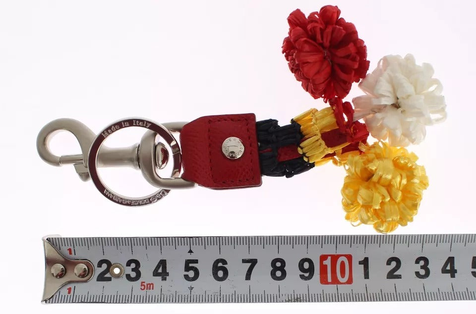 Silver Brown Raffia Leather Clasp Finder Chain Keyring - ventzia