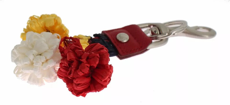 Silver Brown Raffia Leather Clasp Finder Chain Keyring - ventzia