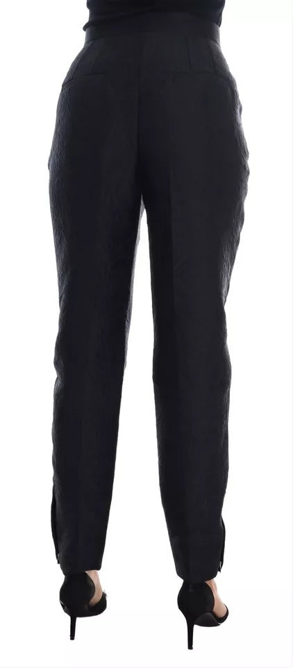 Black Floral Brocade High Waist Pants - ventzia