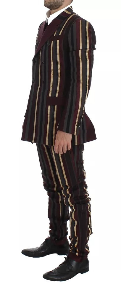 Multicolor Striped Runway 3 Piece Slim Fit Vest Suit - ventzia