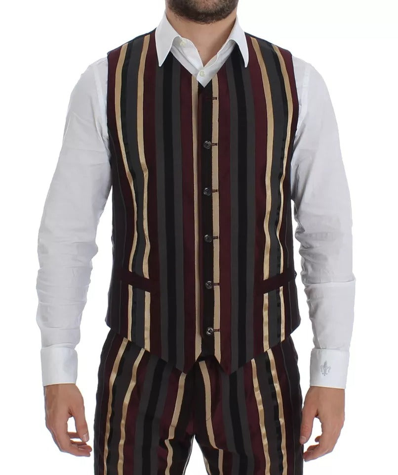Multicolor Striped Runway 3 Piece Slim Fit Vest Suit - ventzia
