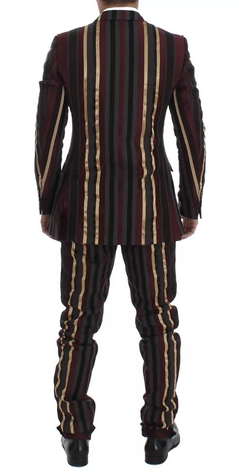 Multicolor Striped Runway 3 Piece Slim Fit Vest Suit - ventzia