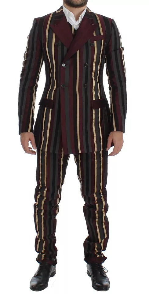 Multicolor Striped Runway 3 Piece Slim Fit Vest Suit - ventzia