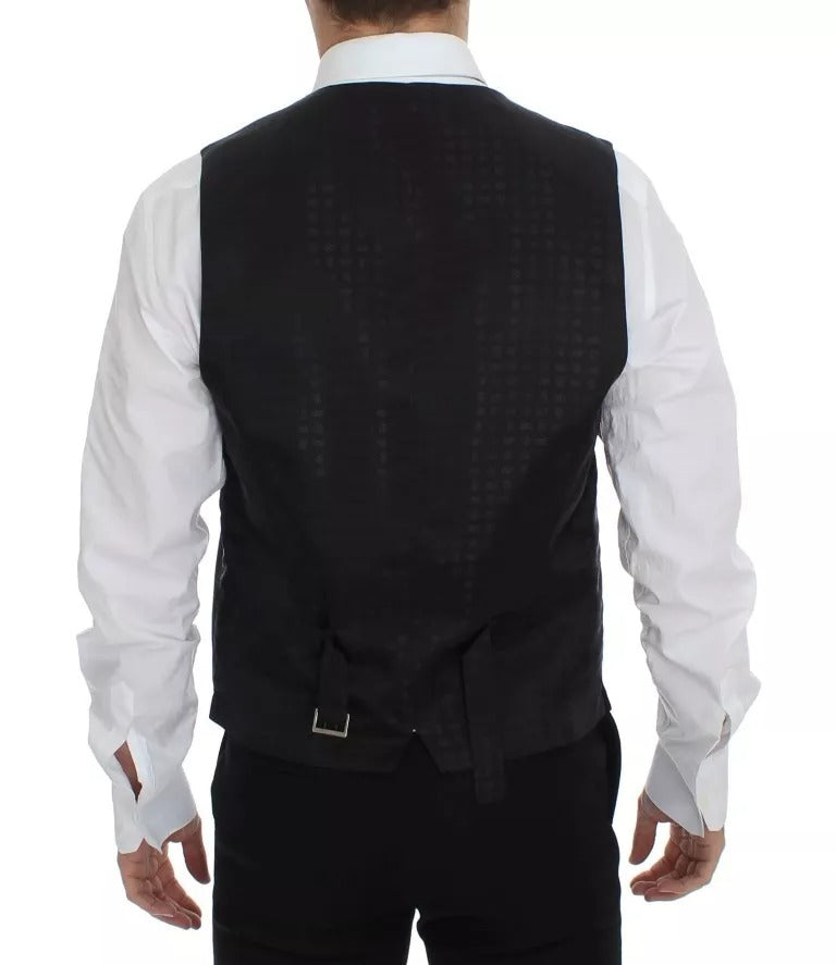 Black Wool Silk Dress Gilet Jacket Vest - ventzia