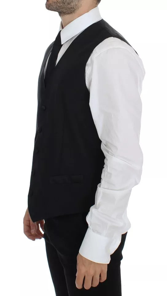 Black Wool Silk Dress Gilet Jacket Vest - ventzia