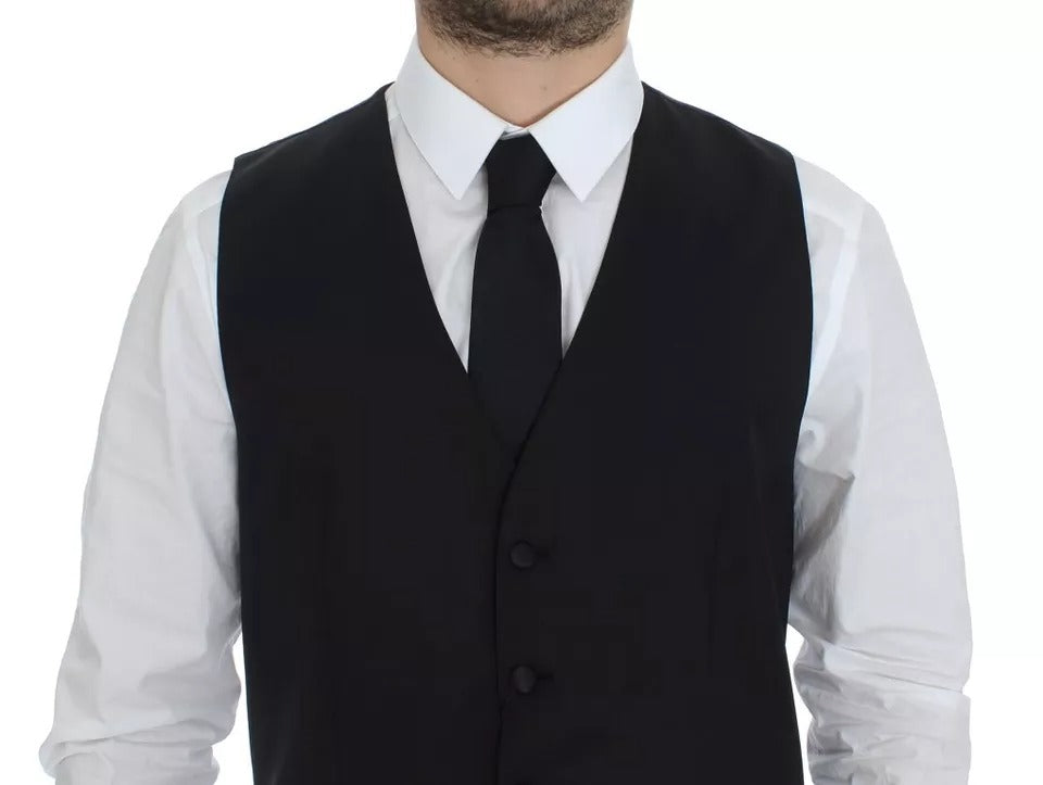 Black Wool Silk Dress Gilet Jacket Vest - ventzia