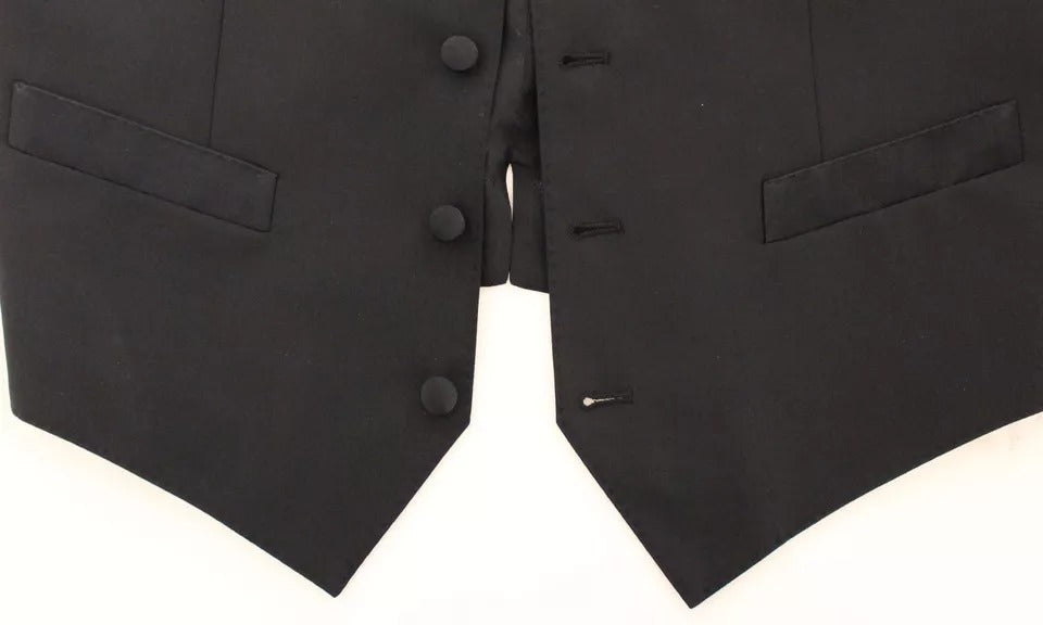 Black Wool Silk Dress Gilet Jacket Vest - ventzia