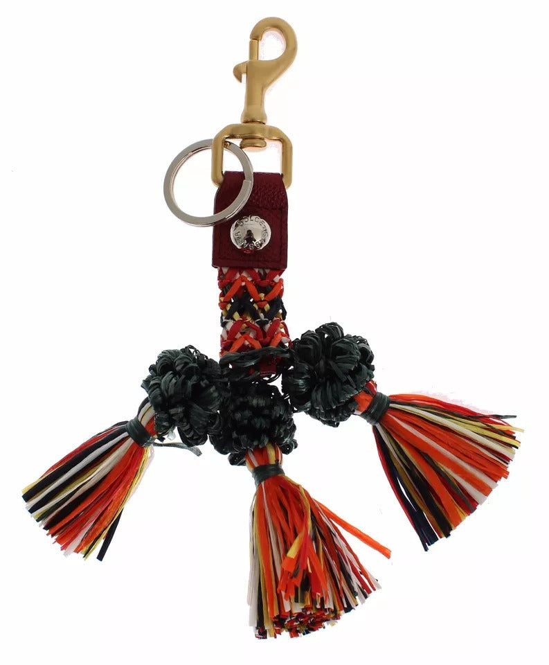 Multicolor Raffia Leather Clasp Finder Chain Keyring - ventzia
