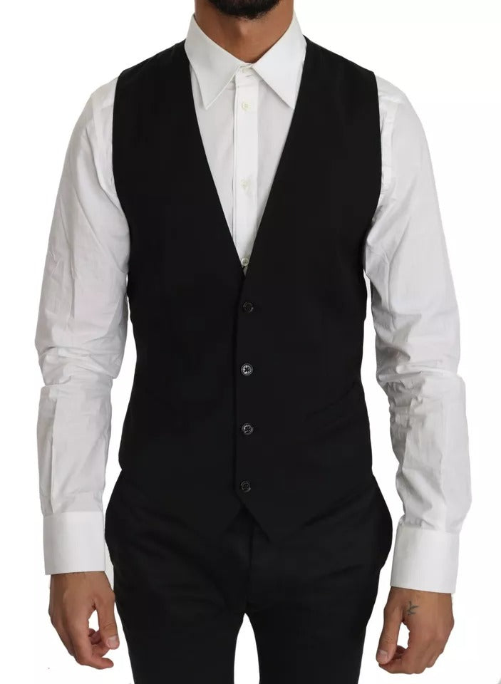 Black Wool Logo Waistcoat Vest - ventzia