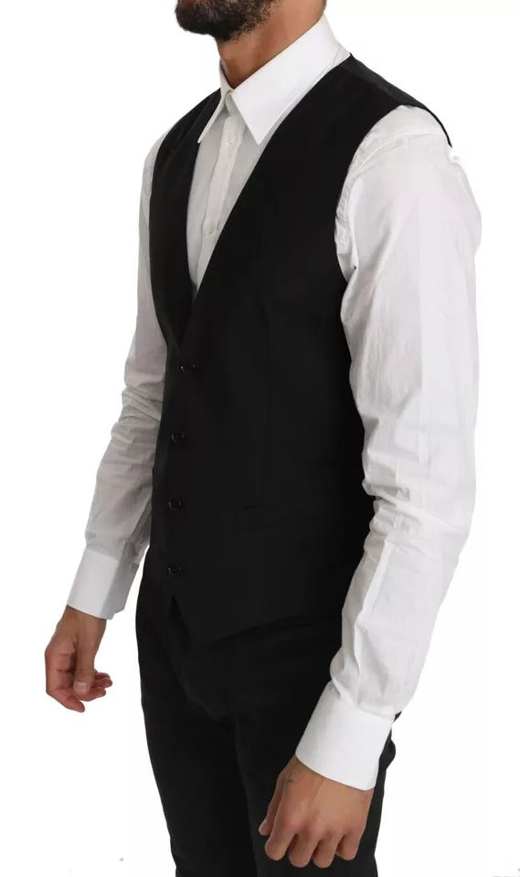 Black Wool Logo Waistcoat Vest - ventzia